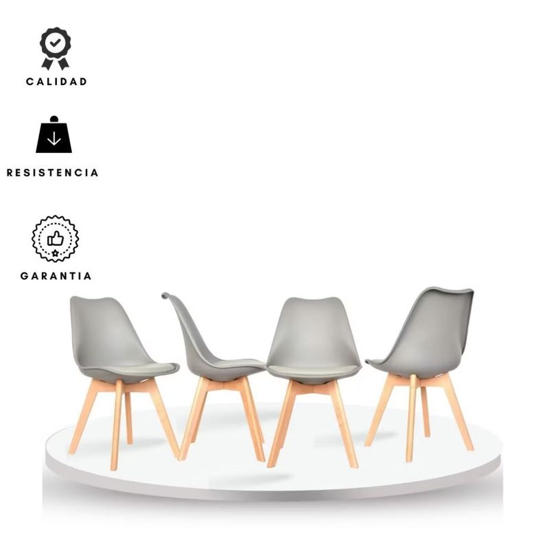 EKONOMODO - Set X4 Silla de Comedor en Cuerina con Patas de Madera 83 x 39 x 43 cm  Ekonomodo 