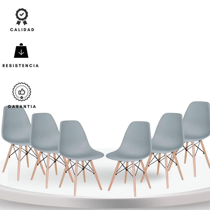 EKONOMODO - Set X6 Silla de Comedor en Polipropileno con Patas de Madera 83 x 48 x 53 cm  Ekonomodo 