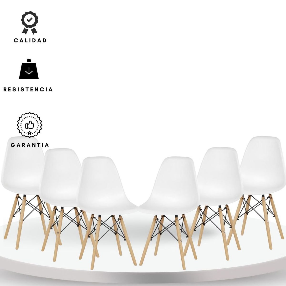 EKONOMODO - Set X6 Silla de Comedor en Polipropileno con Patas de Madera 83 x 48 x 53 cm  Ekonomodo 