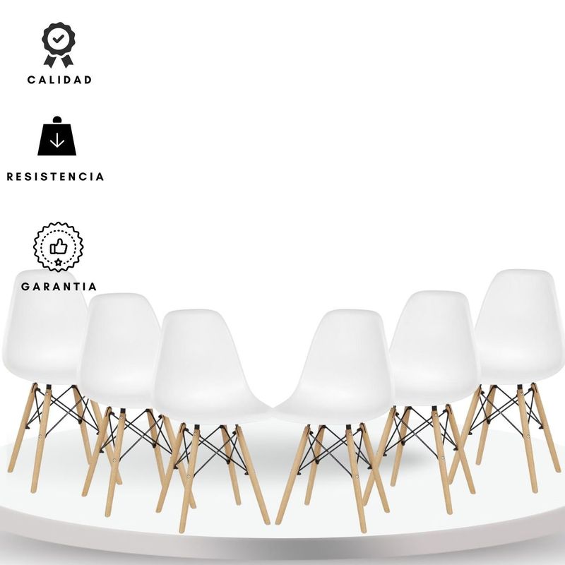 EKONOMODO - Set X6 Silla de Comedor en Polipropileno con Patas de Madera 83 x 48 x 53 cm  Ekonomodo 