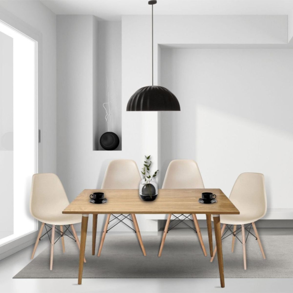 EKONOMODO - Juego de Comedor Moderno para 4 Personas (Comedor + 4 Sillas) Ekonomodo 