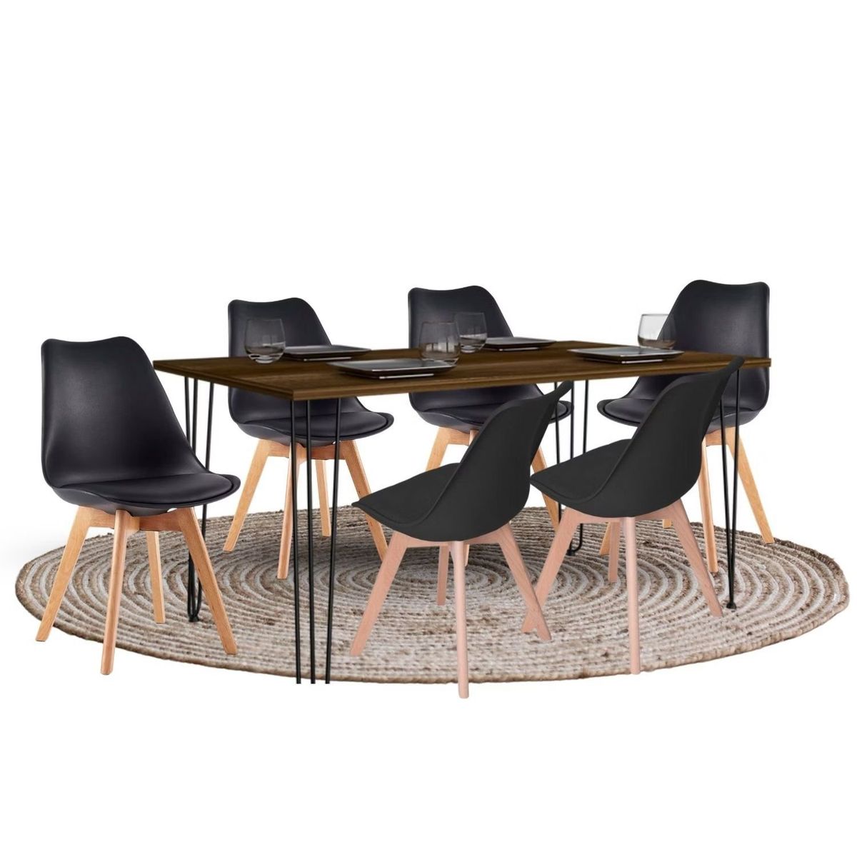 EKONOMODO - Juego de Comedor Moderno para 6 Personas (Comedor + 6 Sillas) Ekonomodo 