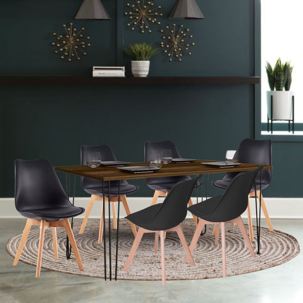 EKONOMODO - Juego de Comedor Moderno para 6 Personas (Comedor + 6 Sillas) Ekonomodo 