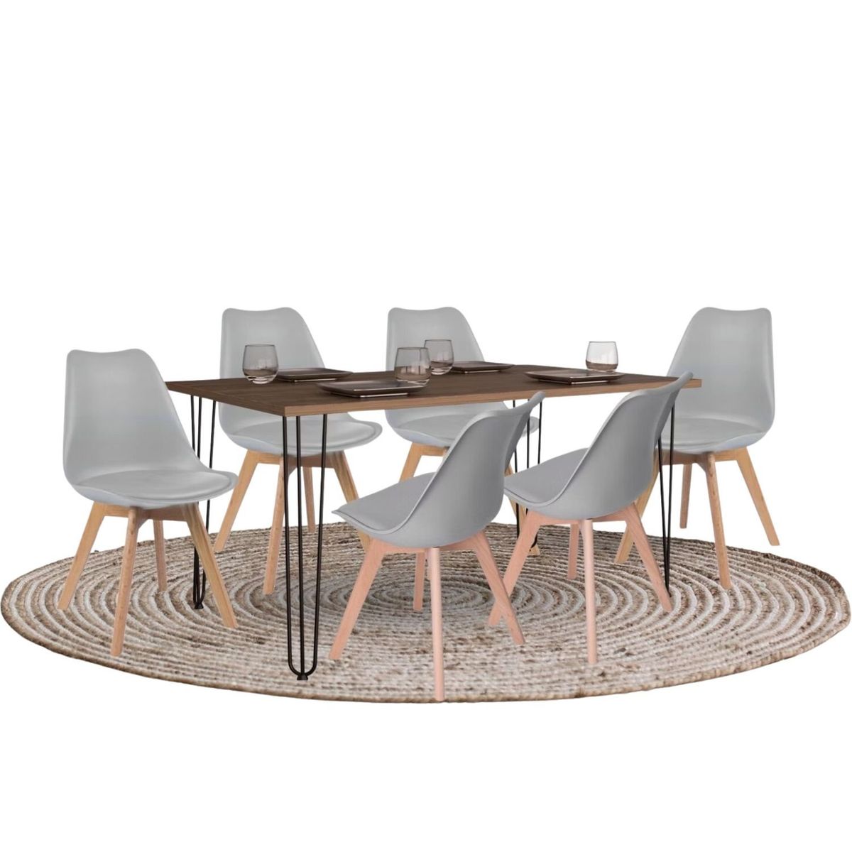 EKONOMODO - Juego de Comedor Moderno para 6 Personas (Comedor + 6 Sillas) Ekonomodo 