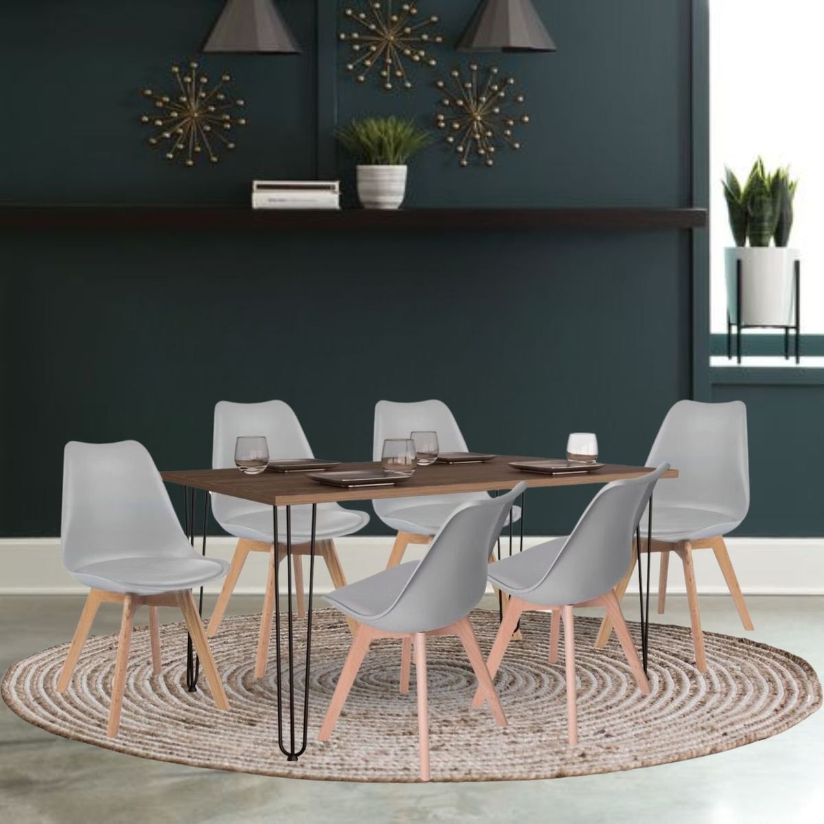 EKONOMODO - Juego de Comedor Moderno para 6 Personas (Comedor + 6 Sillas) Ekonomodo 