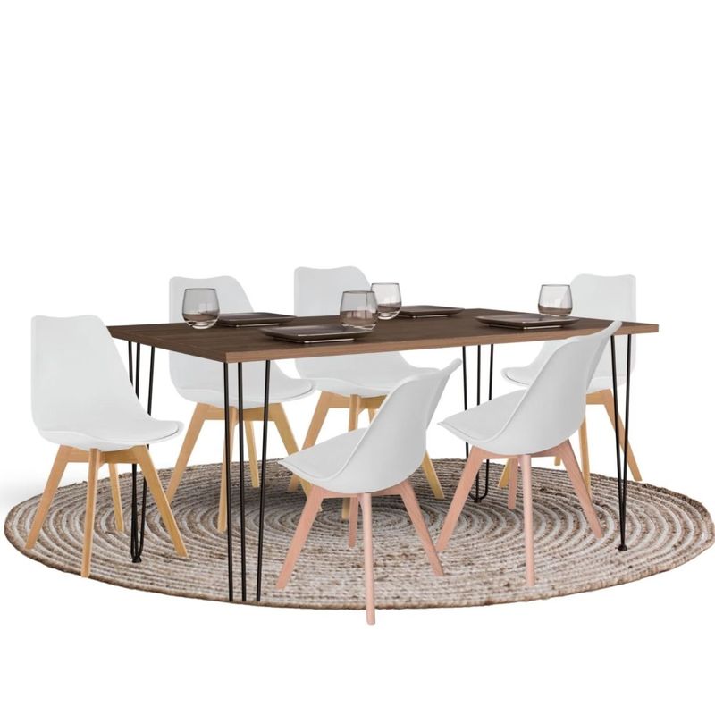 EKONOMODO - Juego de Comedor Moderno para 6 Personas (Comedor + 6 Sillas) Ekonomodo 