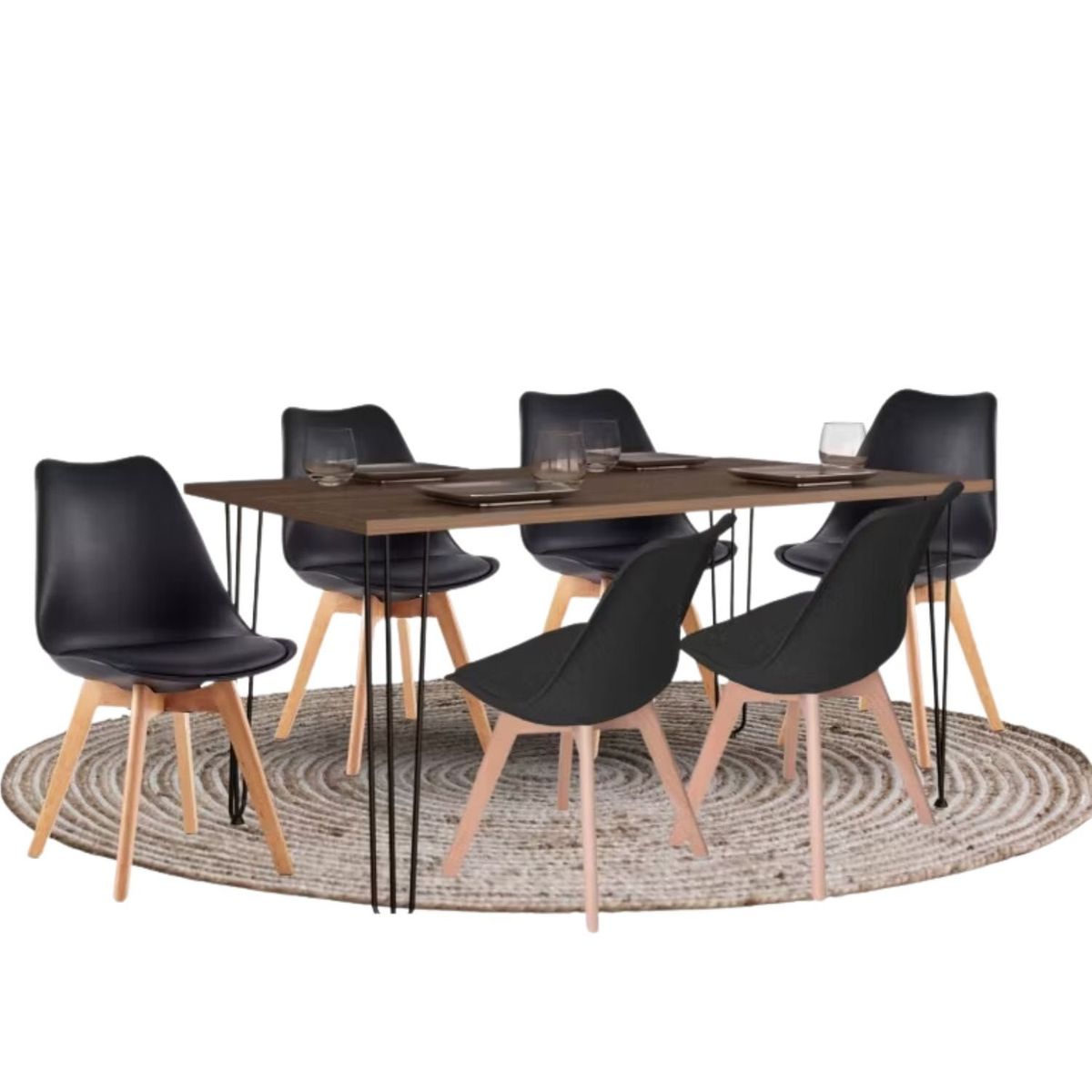 EKONOMODO - Juego de Comedor Moderno para 6 Personas (Comedor + 6 Sillas) Ekonomodo 