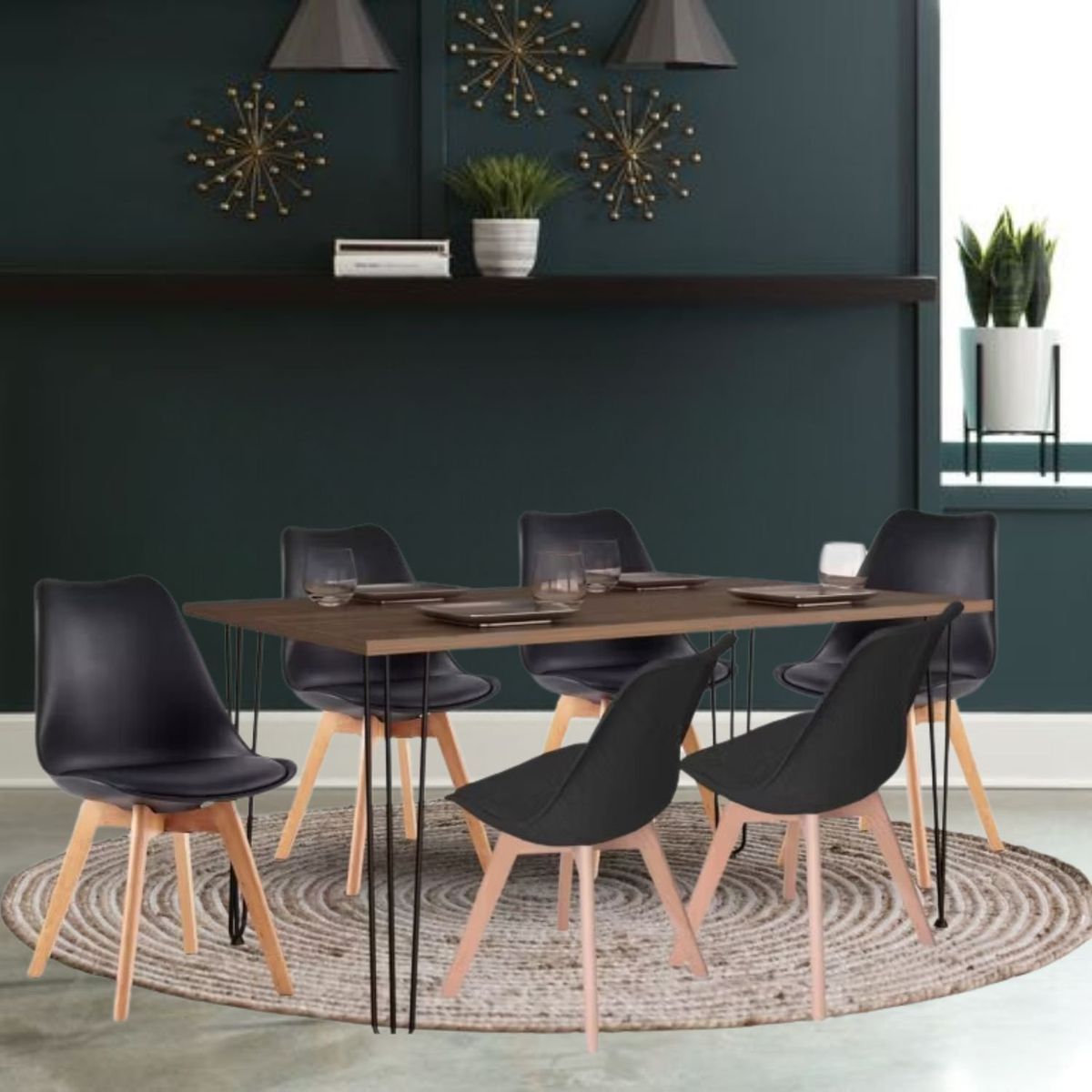 EKONOMODO - Juego de Comedor Moderno para 6 Personas (Comedor + 6 Sillas) Ekonomodo 