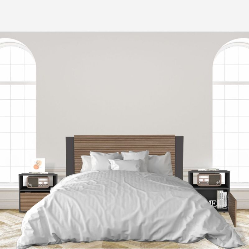 EKONOMODO - Colchón con Base Cama  Semidoble Firmeza Media Ortopédico con Pillow Resortado 120 x 190 cm  + Cabecero + Mesas de Noche Combo Ekonomodo 
