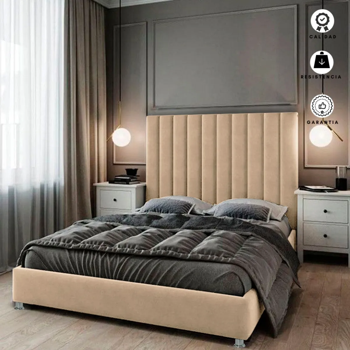 EKONOMODO - Base Cama Dividida Tamaño Queen en Pino 160 x 190 cm  + Cabecero Ekonomodo 