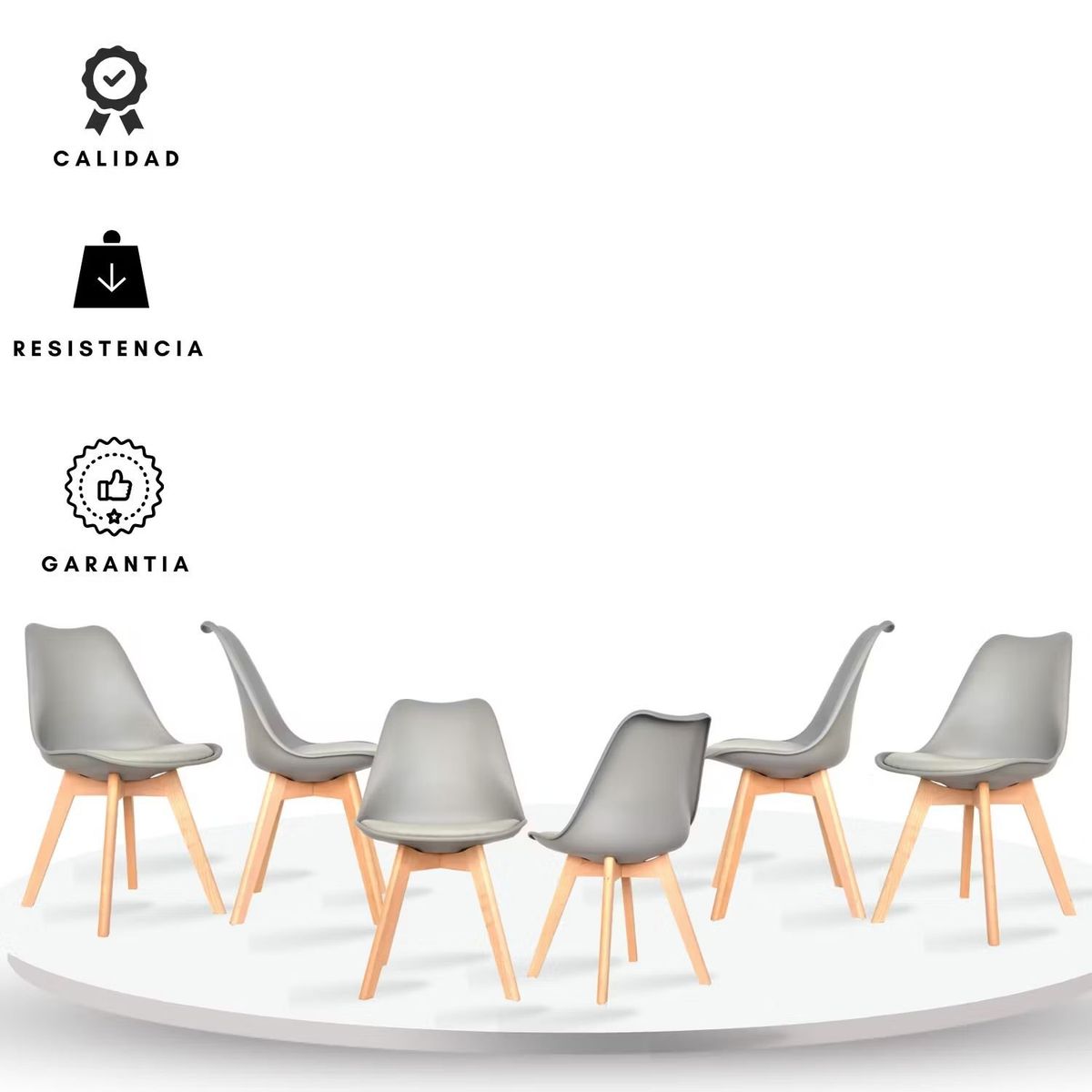 EKONOMODO - Set X6 Silla de Comedor en Cuerina con Patas de Madera 83 x 39 x 43 cm  Ekonomodo 