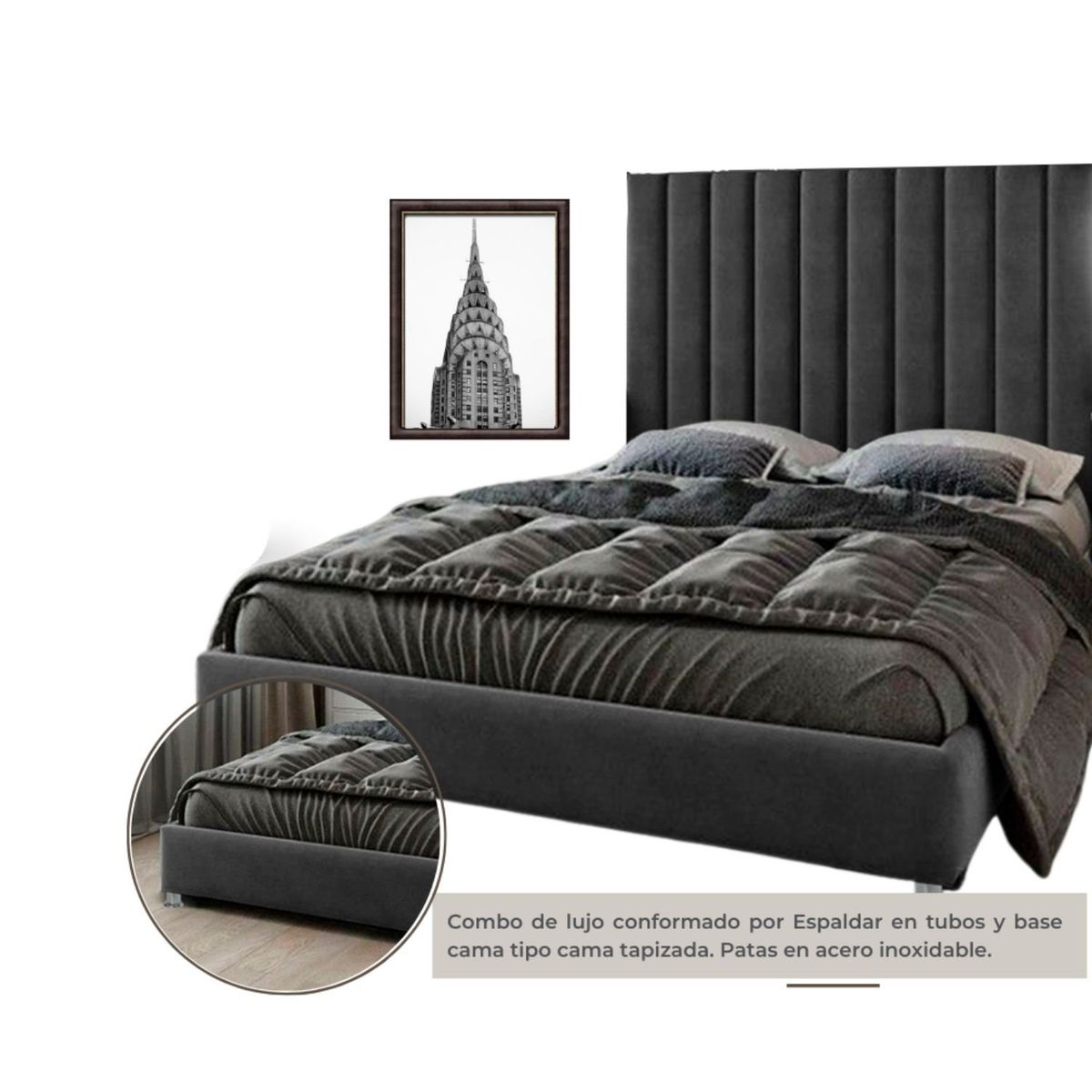 EKONOMODO - Base Cama Dividida Tamaño Queen en Pino 160 x 190 cm  + Cabecero Ekonomodo 