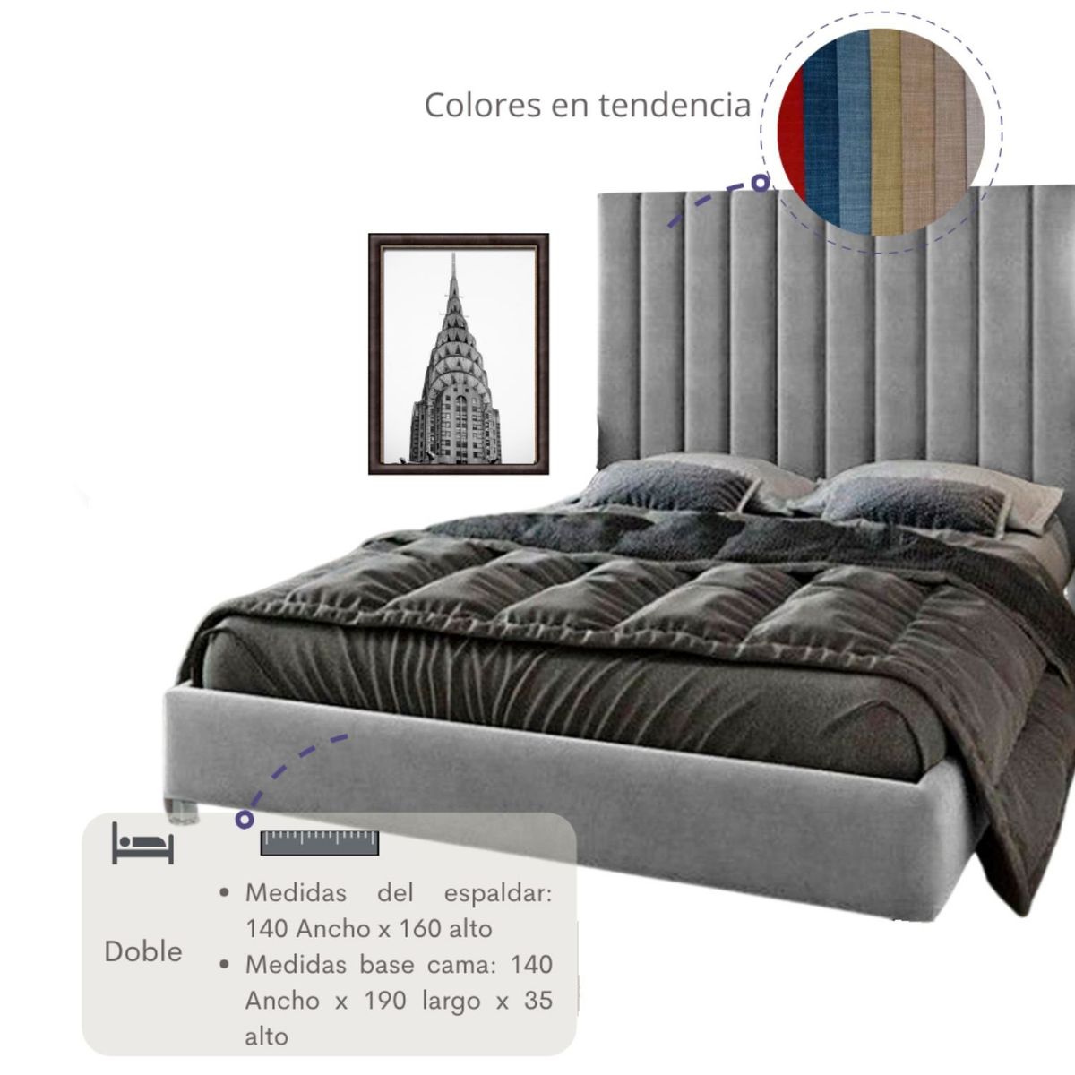 EKONOMODO - Base Cama Dividida Tamaño Queen en Pino 160 x 190 cm  + Cabecero Ekonomodo 