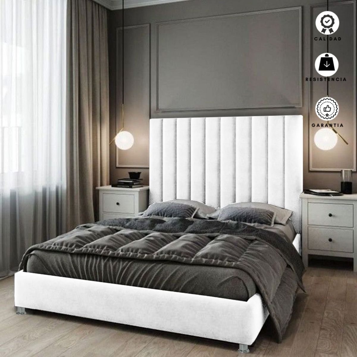 EKONOMODO - Base Cama Dividida Tamaño King en Pino 200 x 200 cm  + Cabecero Ekonomodo 