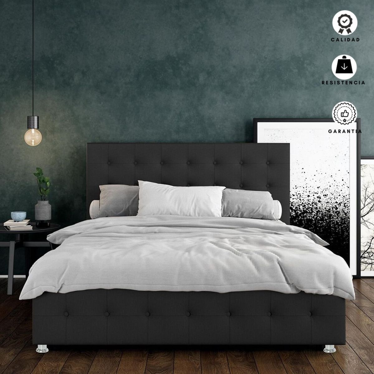 EKONOMODO - Colchón con Base Cama  King Firmeza Media Ortopédico Doble Cara Resortado 200 x 200 cm  + Cabecero Combo Ekonomodo 