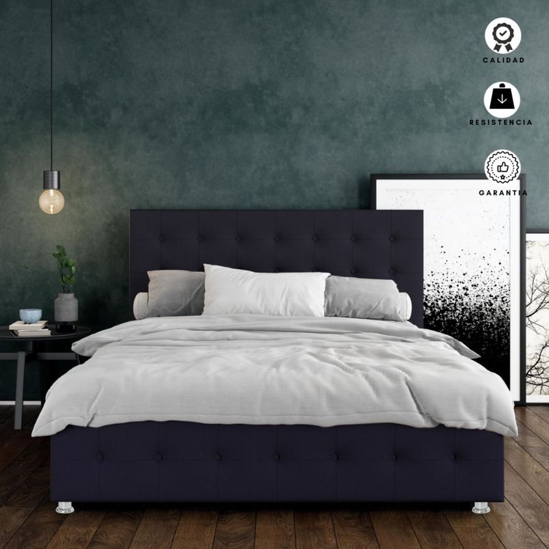 EKONOMODO - Colchón con Base Cama  Doble Firmeza Media Ortopédico con Pillow Resortado 140 x 190 cm  + Cabecero Combo Ekonomodo  - 0% Interés a 3 Cuotas Pagando con tu CMR Banco Falabella