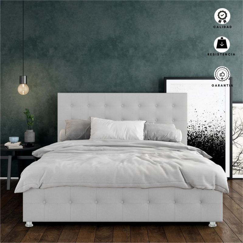 EKONOMODO - Colchón con Base Cama  Doble Firmeza Media Ortopédico con Pillow Resortado 140 x 190 cm  + Cabecero Combo Ekonomodo  - 0% Interés a 3 Cuotas Pagando con tu CMR Banco Falabella