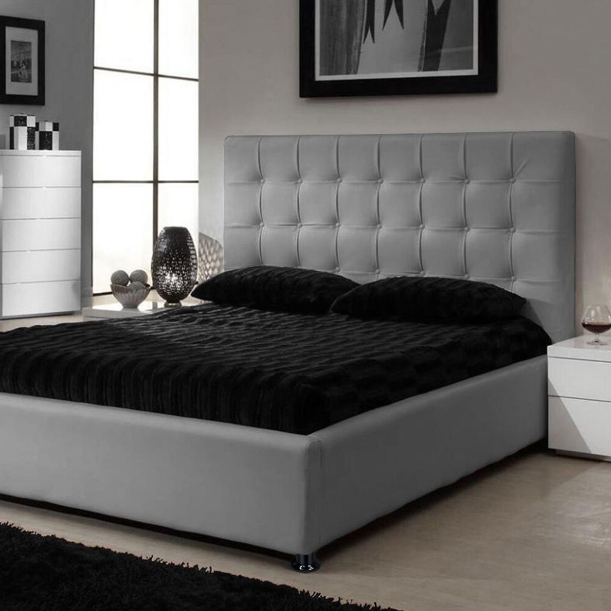 EKONOMODO - Colchón con Base Cama  Queen Firmeza Media Ortopédico con Pillow Resortado 160 x 190  + Cabecero Combo Ekonomodo 