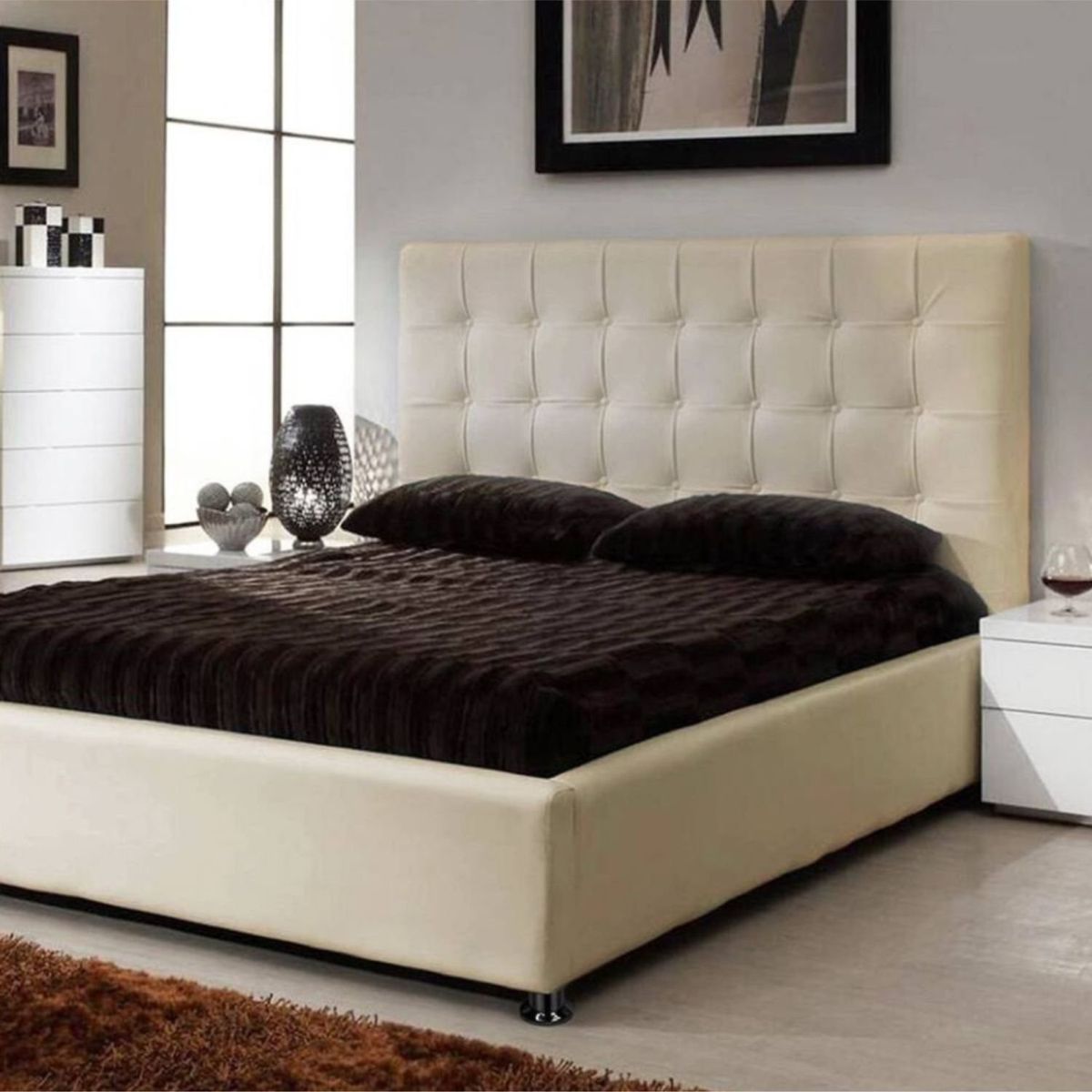 EKONOMODO - Colchón con Base Cama  Queen Firmeza Media Ortopédico con Pillow Resortado 160 x 190  + Cabecero Combo Ekonomodo 
