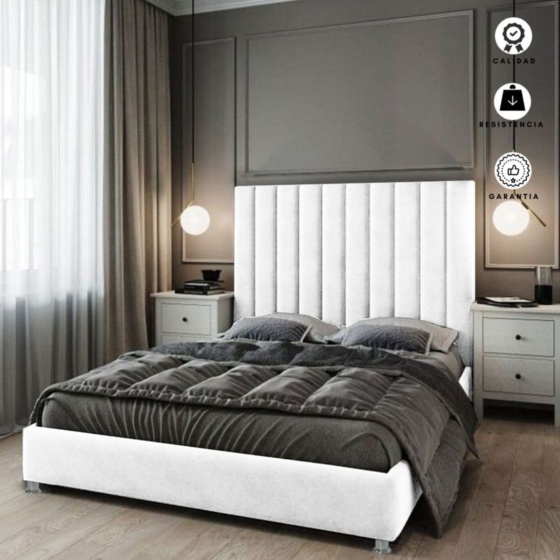 EKONOMODO - Colchón con Base Cama  King Firmeza Media Ortopédico con Pillow Resortado 200 x 200 cm  + Cabecero Combo Ekonomodo  - 0% Interés a 3 Cuotas Pagando con tu CMR Banco Falabella