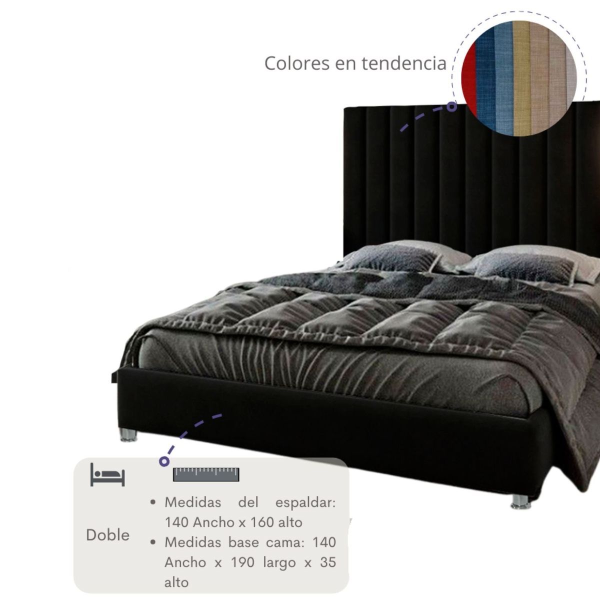 EKONOMODO - Base Cama Entera Tamaño Doble en Pino 140 x 190 cm  + Cabecero Ekonomodo 