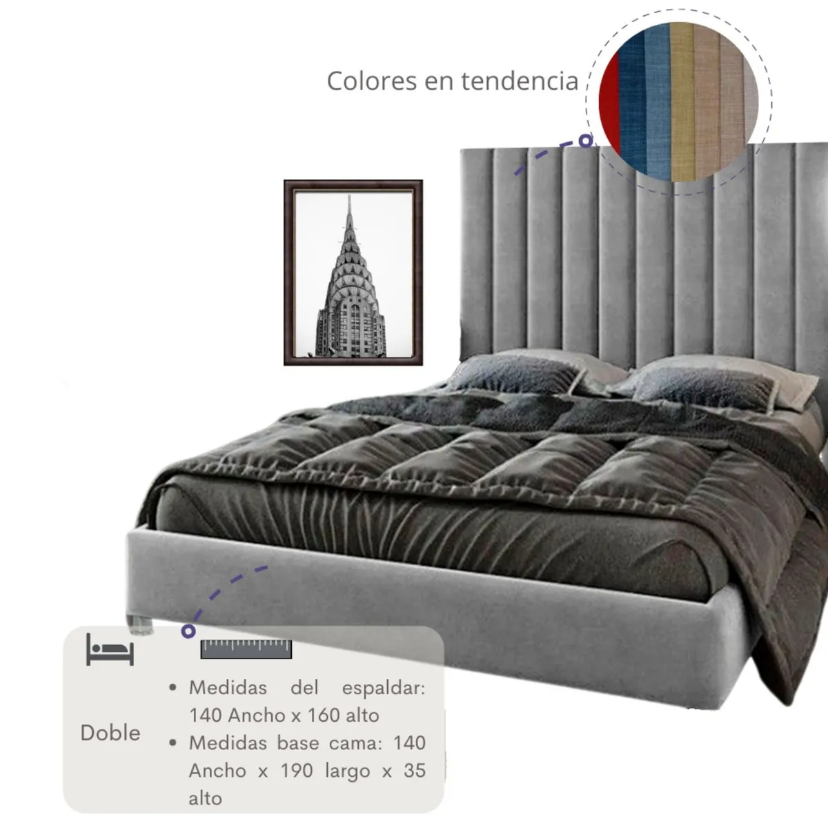 EKONOMODO - Base Cama Entera Tamaño Doble en Pino 140 x 190 cm  + Cabecero Ekonomodo 