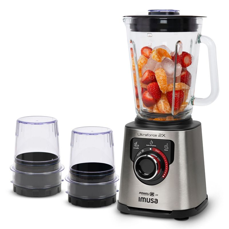 IMUSA - Licuadora Profesional Imusa Ultraforce 2X Plateada + Picatodo + Molino 1100 W