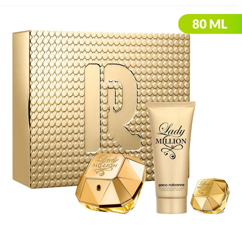 RABANNE - Set de Perfume Mujer Lady Million Paco Rabanne Incluye: Perfume 80 ml + Body Lotion 100 ml + Miniatura 5 ml