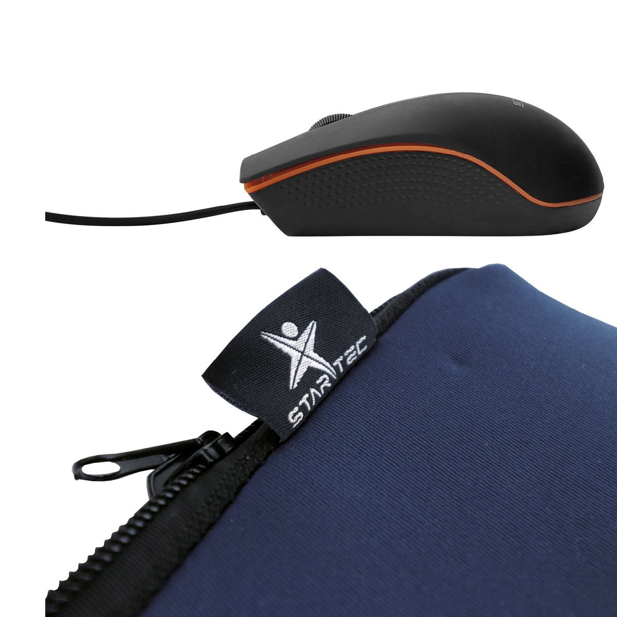 STARTEC - Funda Para Portátil Azul + Mouse Negro Alámbrico Negro
