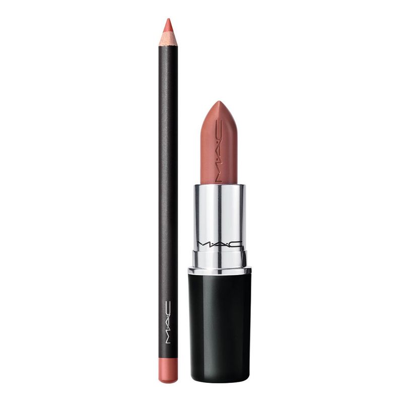 MAC COSMETICS - Set de Bálsamos de labios Mac Hug Me & Spice Lustreglass Lipstick-Hug 3Gm, Lip Pencil-Spice 1.45Gm MAC: incluye 2 productos