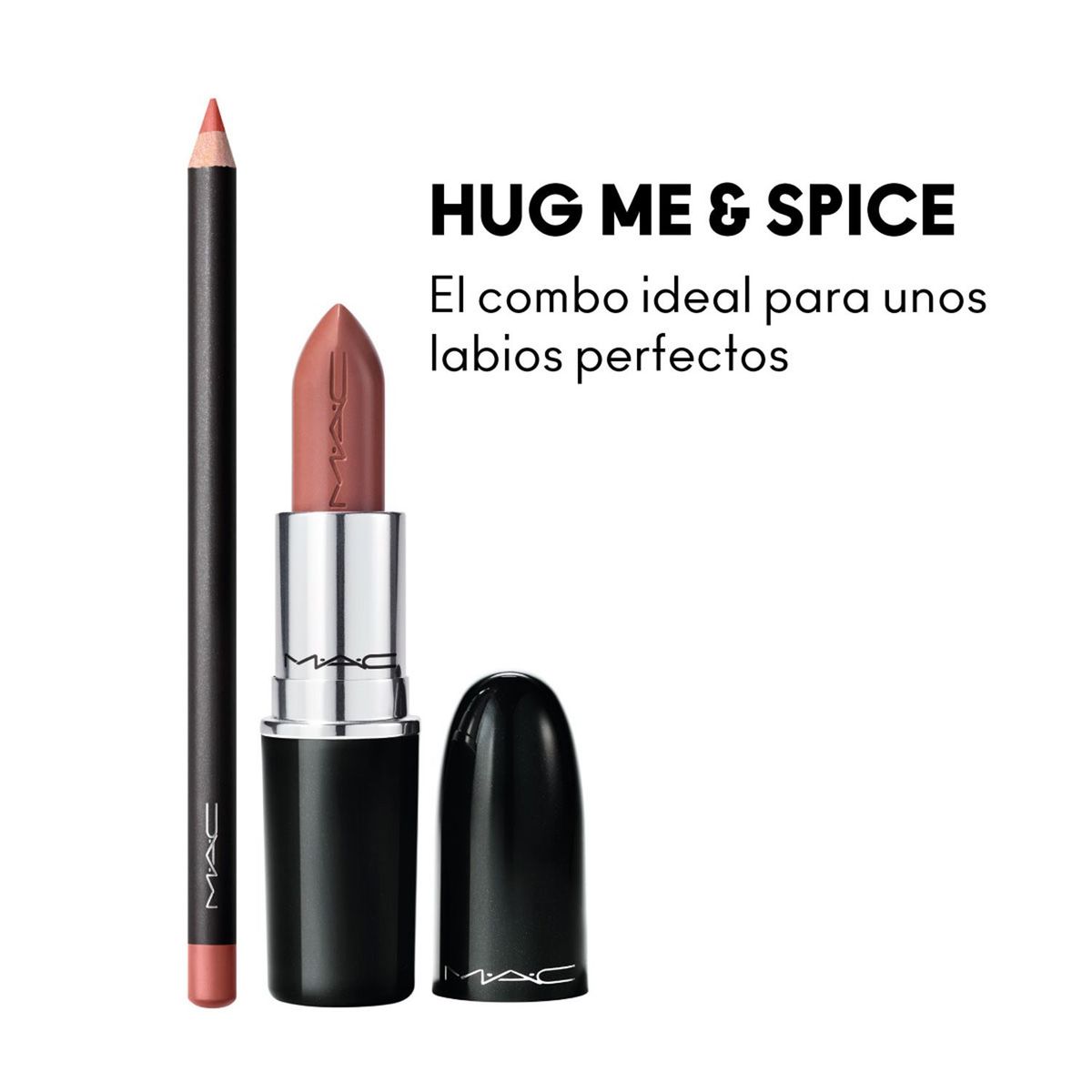 MAC COSMETICS - Set de Bálsamos de labios Mac Hug Me & Spice Lustreglass Lipstick-Hug 3Gm, Lip Pencil-Spice 1.45Gm MAC: incluye 2 productos