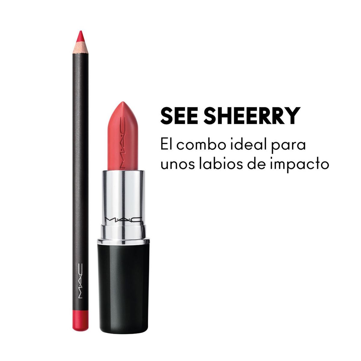 MAC COSMETICS - Set de Bálsamos de labios Mac See Sheerry Lustreglass Lipstick-See 3Gm, Lip Pencil-Cherry 1.45Gm MAC: incluye 2 productos