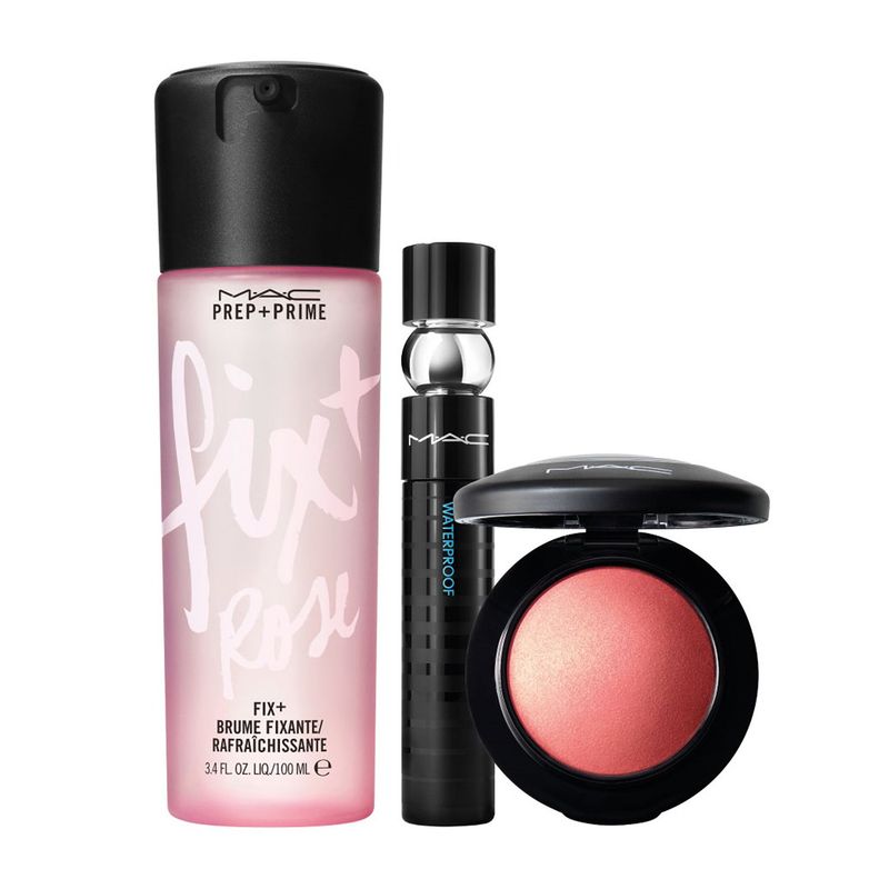 MAC COSMETICS - Set de Pestañinas Mac Rose Petal Min Blush Repack-Petal P 3.2Gm, Macstack Wtrprf Mscr-Bla 12Ml, Prep + Prime Fix + Rose 100Ml MAC: Incluye 4 productos