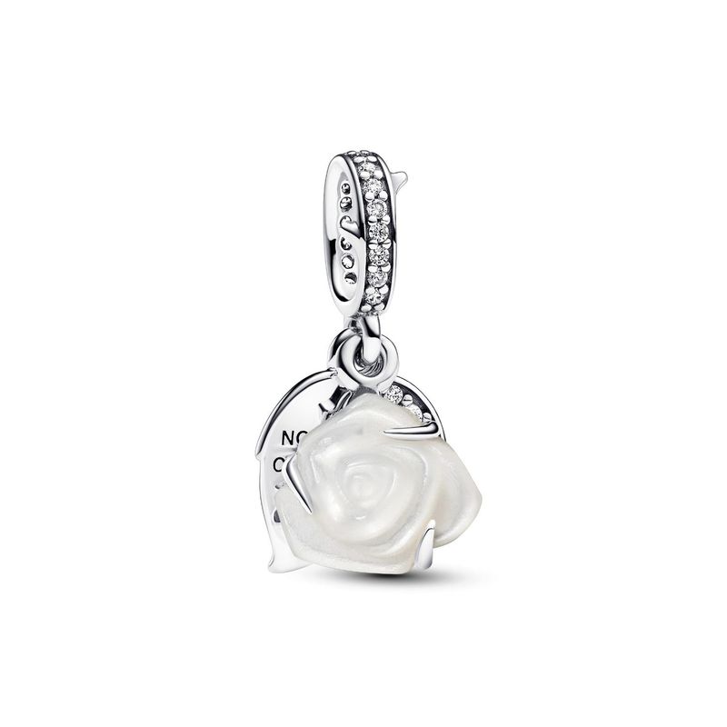 PANDORA - Charm Pandora Colgante Doble Rosa Blanca Floreciendo Plata Esterlina
