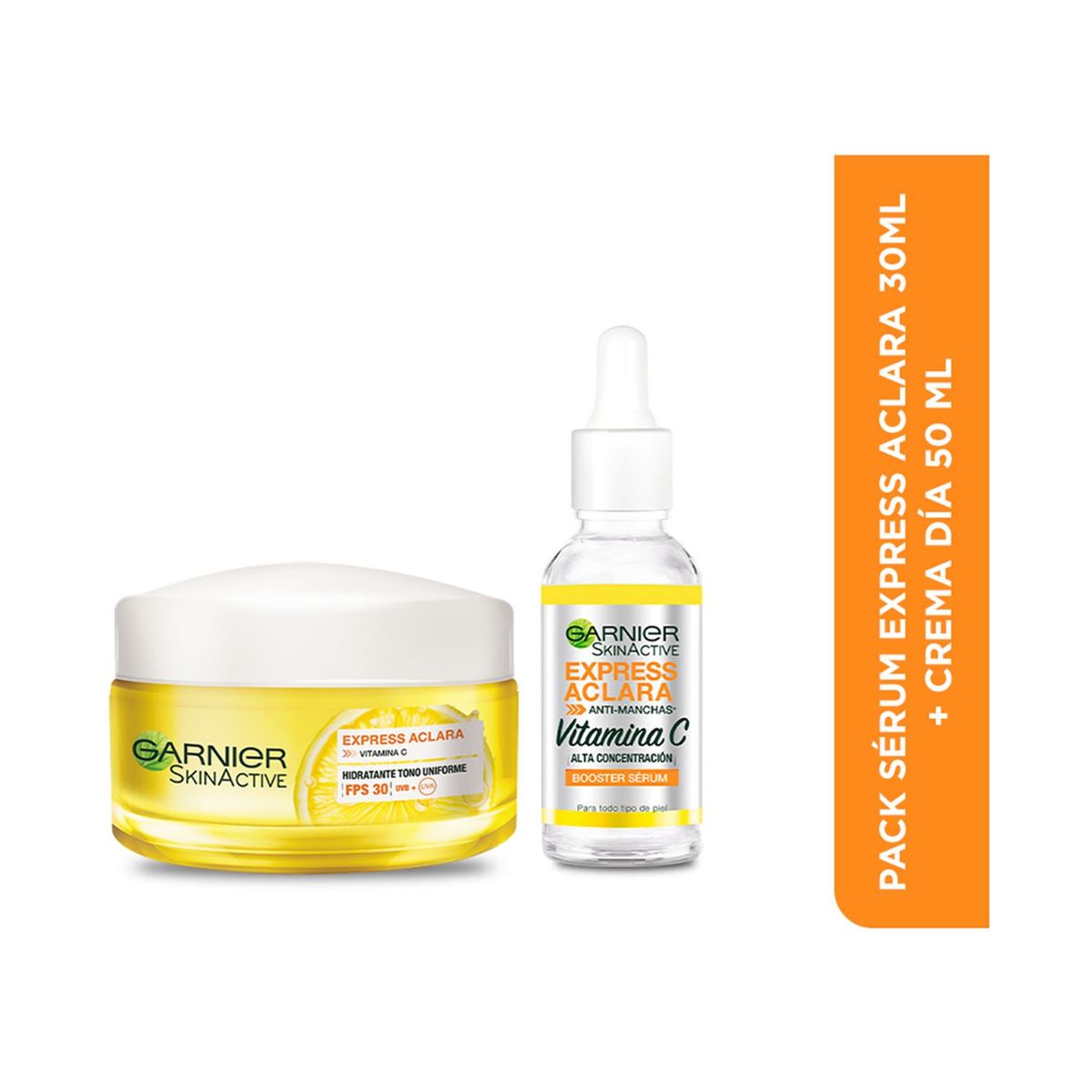  - Set de Tratamientos antiedad Pack Serum Vitamina C Express Aclara 30Ml + Dia Express Aclara 50Ml Loreal Paris : Incluye