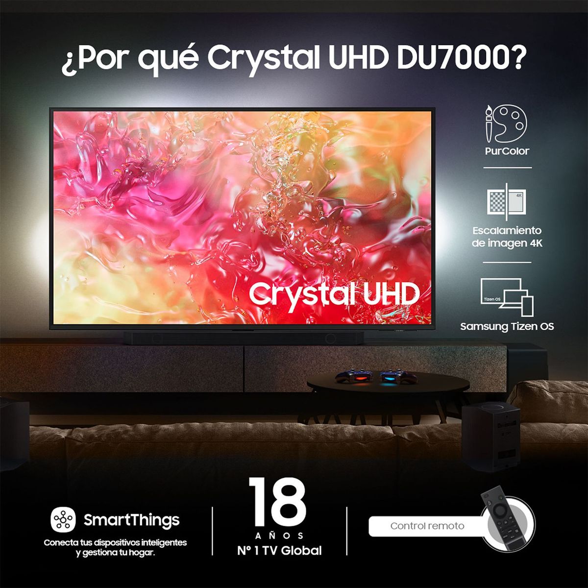 SAMSUNG - Televisor Samsung | 50 pulgadas Crystal UHD 4K HDR | UN50DU7000KXZL
