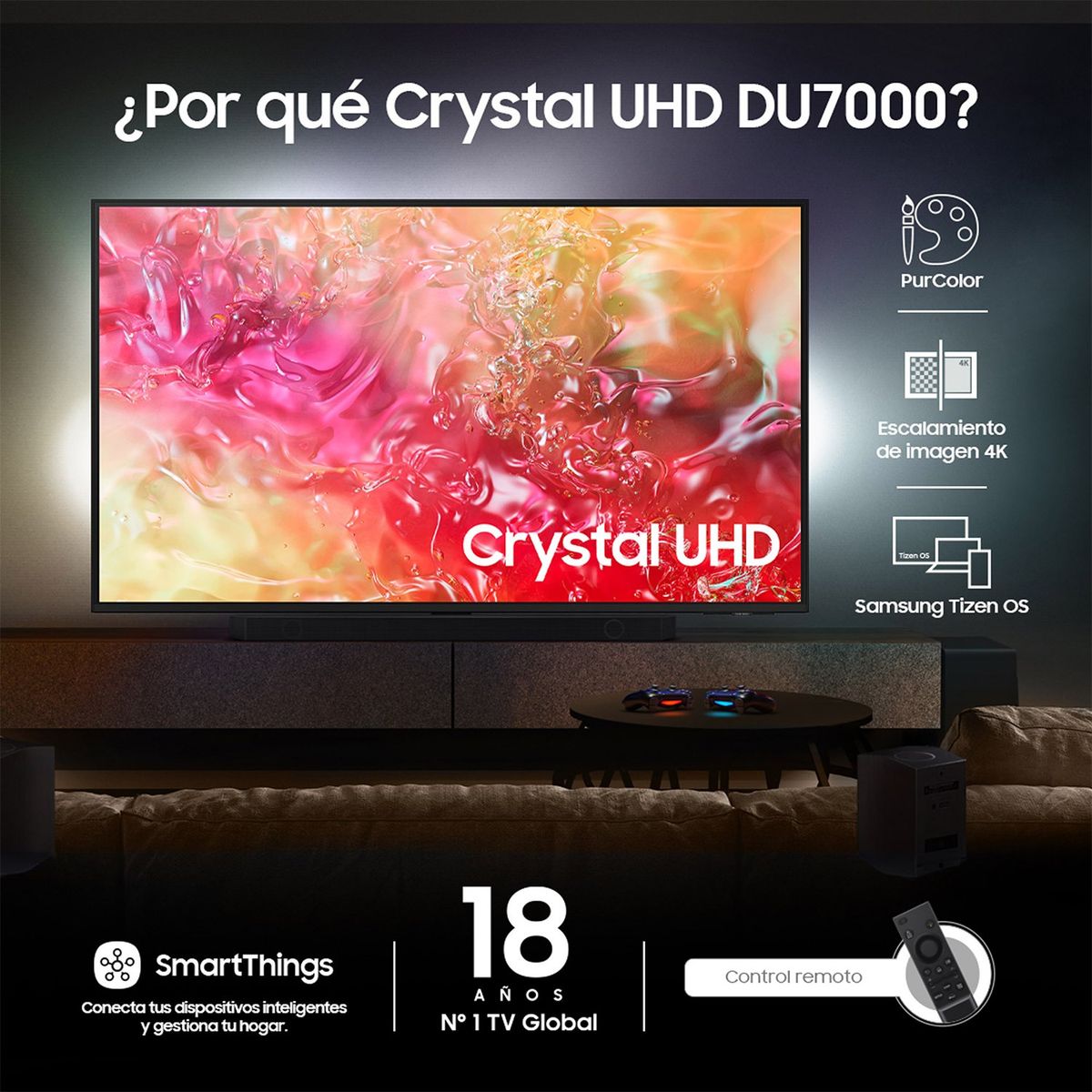 SAMSUNG - Televisor Samsung | 55 pulgadas Crystal UHD 4K HDR | UN55DU7000KXZL
