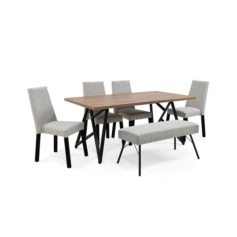 MICA - Juegos de comedor Moderno Para 6 Personas (Comedor + 4 Sillas + Banca) Mica 