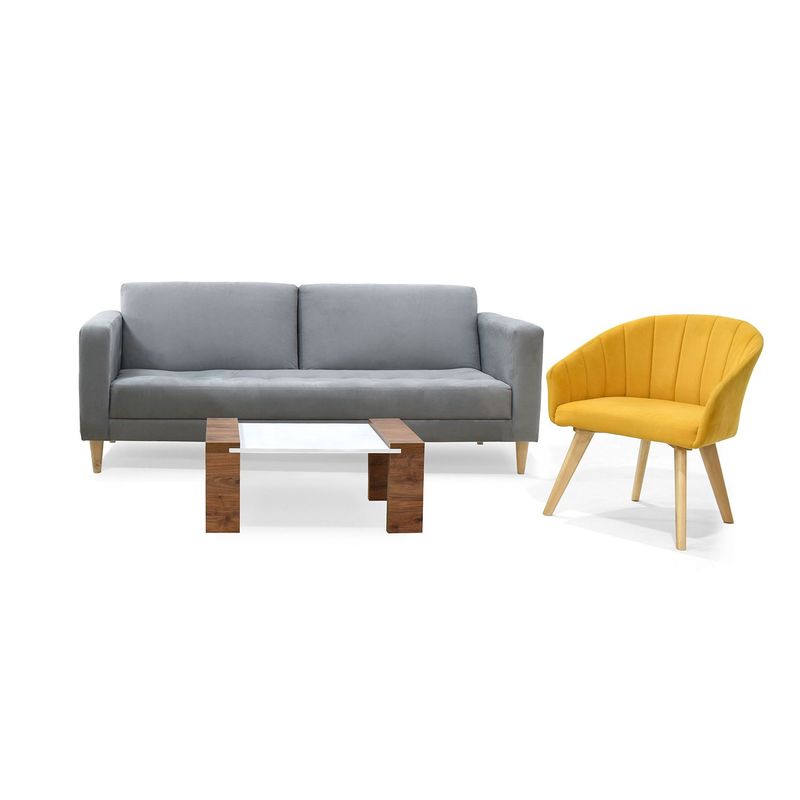 MICA - Juego de Sala Moderno en Poliéster (Sofá + Poltrona + Mesa de Centro)  Mica 