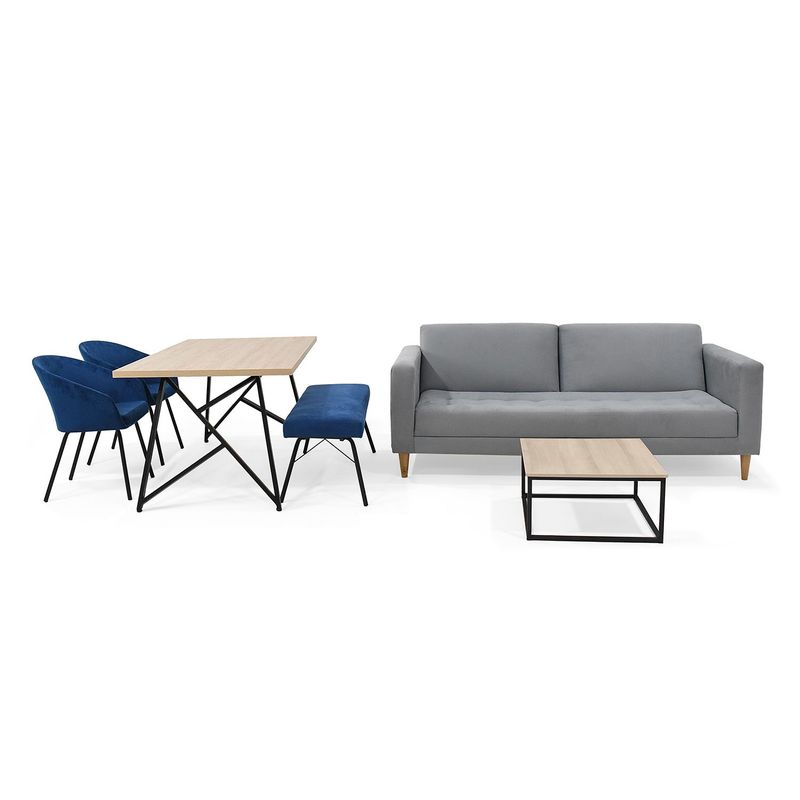 MICA - Juego de Sala Moderno en Poliéster (Sofá Cama + Comedor + 2 Sillas + Banca + Mesa de Centro) Mica 