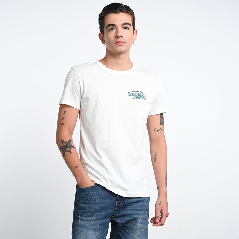 DENIMLAB - Camiseta Hombre Manga corta con Estampado Slim de Algodón Denimlab