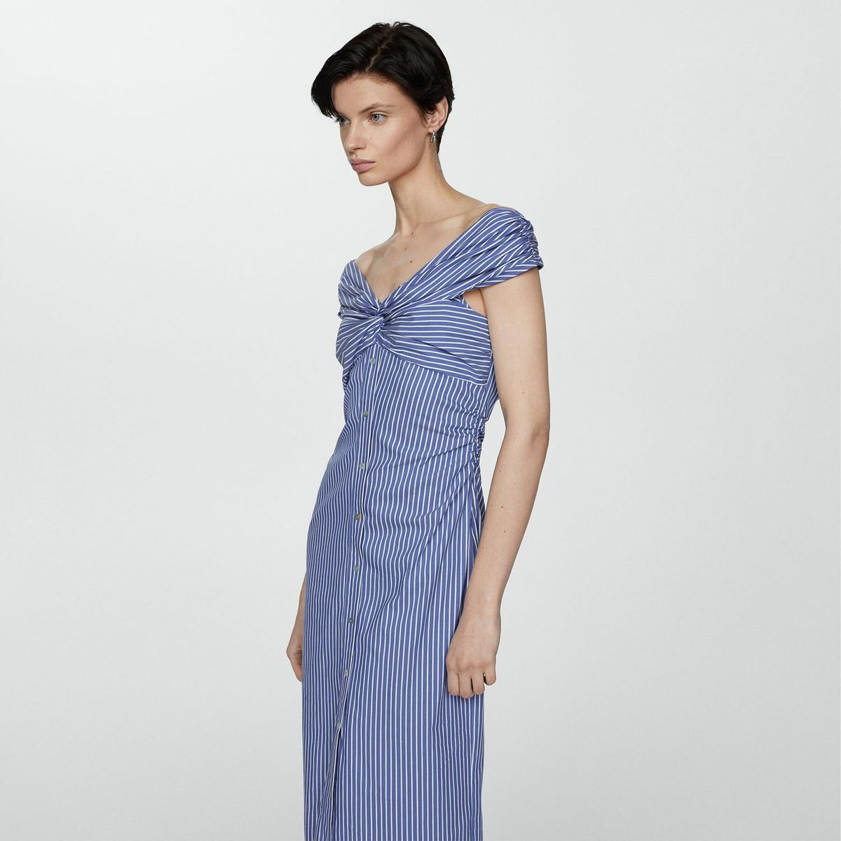 MANGO - Vestido Mujer Medio de Rayas de Algodón MANGO