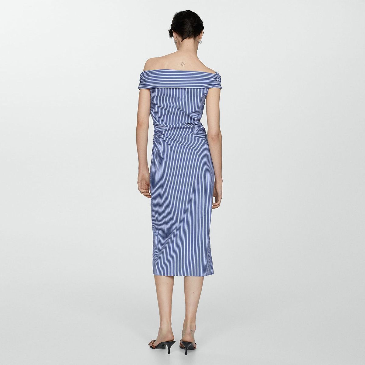 MANGO - Vestido Mujer Medio de Rayas de Algodón MANGO