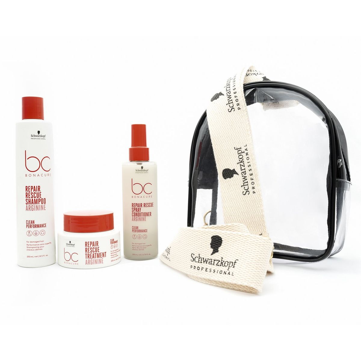 BONACURE BY SCHWARZKOPF - Set de Tratamientos capilares Kit Reparación Profunda Bc Bonacure By Schwarzkopf: Incluye Shampoo Repair Rescue 250ml, Acondicionador Repair Rescue 200ml, Tratamiento Repair Rescue 200ml y Bolso Viajero.
