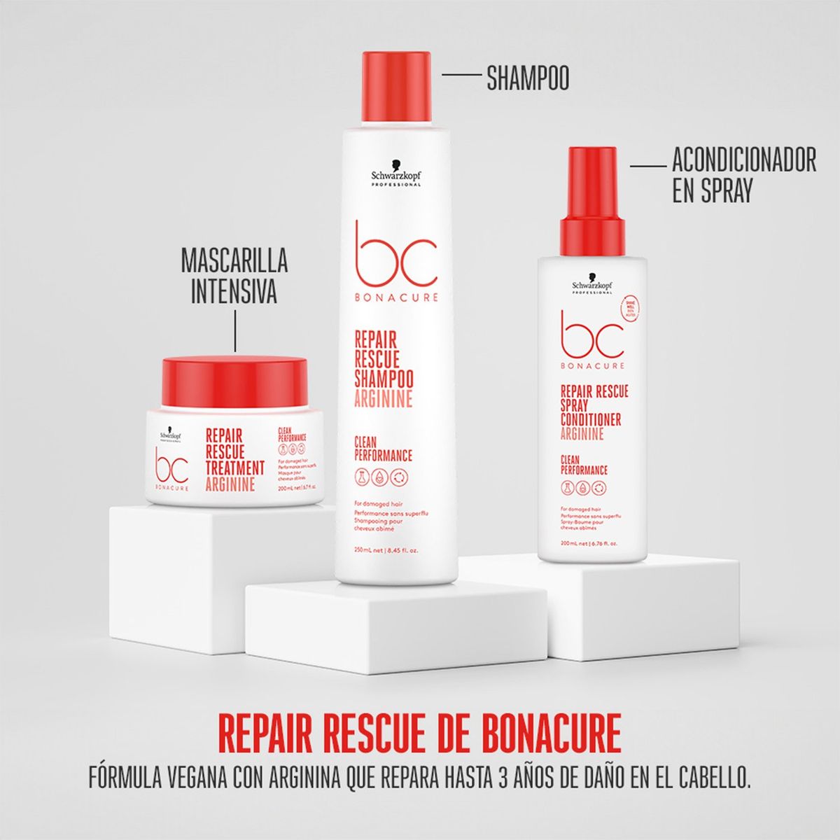 BONACURE BY SCHWARZKOPF - Set de Tratamientos capilares Kit Reparación Profunda Bc Bonacure By Schwarzkopf: Incluye Shampoo Repair Rescue 250ml, Acondicionador Repair Rescue 200ml, Tratamiento Repair Rescue 200ml y Bolso Viajero.