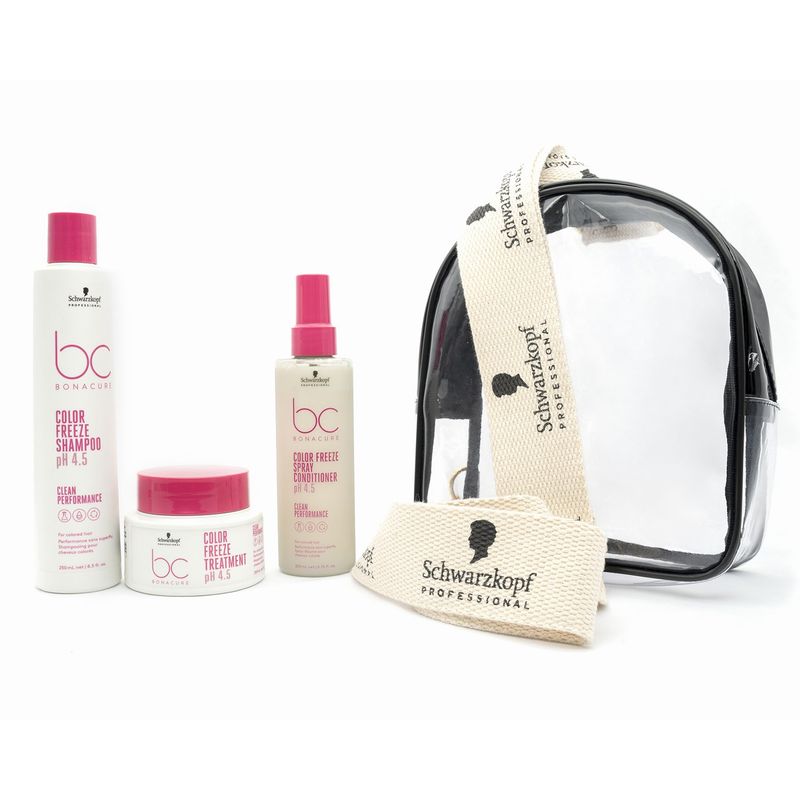 BONACURE BY SCHWARZKOPF - Set de Tratamientos capilares Kit Manteniemiento Color Bc Bonacure By Schwarzkopf Incluye: Shampoo Color Freeze 250ml, Acondicionador Color Freeze 250ml, Tratamiento Color Freeze 250ml y Bolso Viajero