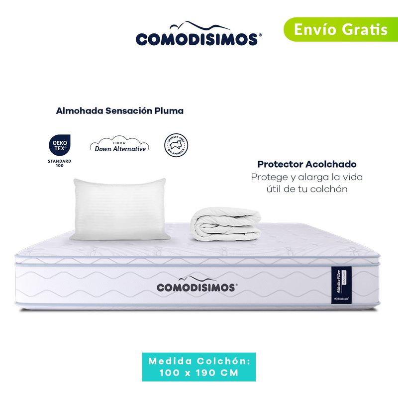 COMODISIMOS - Colchón Sencillo Firmeza Media Ortopédico Resortado Doble Cara Línea Advance 100 x 190 cm + Almohada + Protector Comodísimos