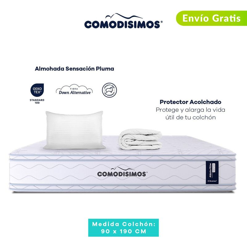 COMODISIMOS - Colchón Sencillo Firmeza Media Ortopédico Resortado Doble Cara Línea Advance 90 x 190 cm + Almohada + Protector Comodísimos