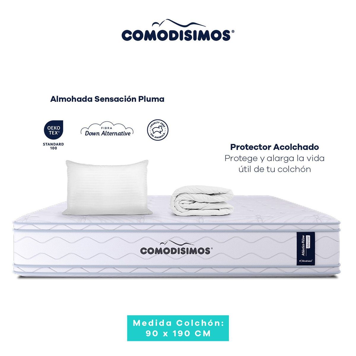 COMODISIMOS - Colchón Sencillo Firmeza Media Ortopédico Resortado Doble Cara Línea Advance 90 x 190 cm + Almohada + Protector Comodísimos