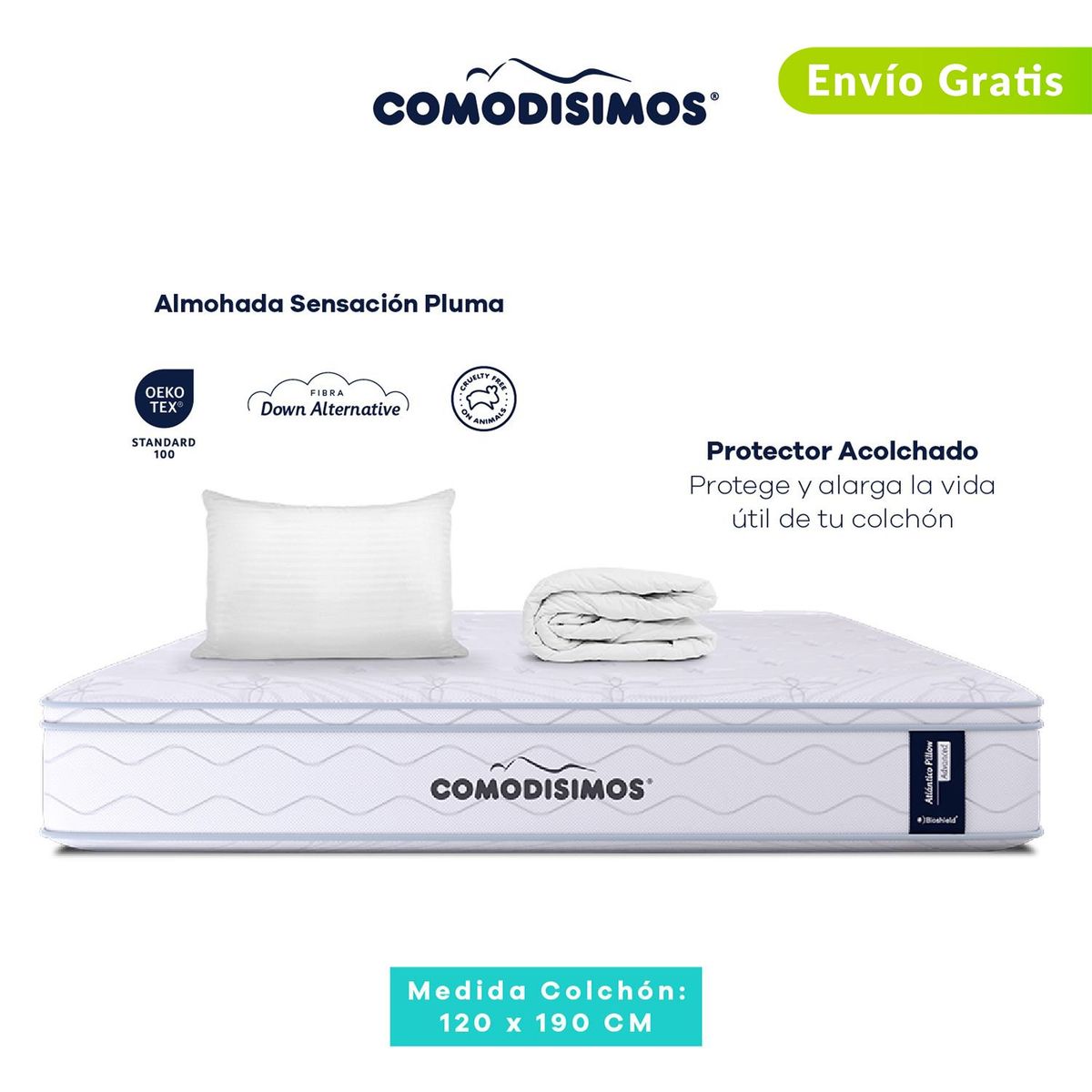 COMODISIMOS - Colchón Semidoble Firmeza Media Ortopédico Resortado Doble Cara Línea Advance 120 x 190 cm + Almohada + Protector Comodísimos